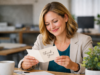 woman reading Thank you card